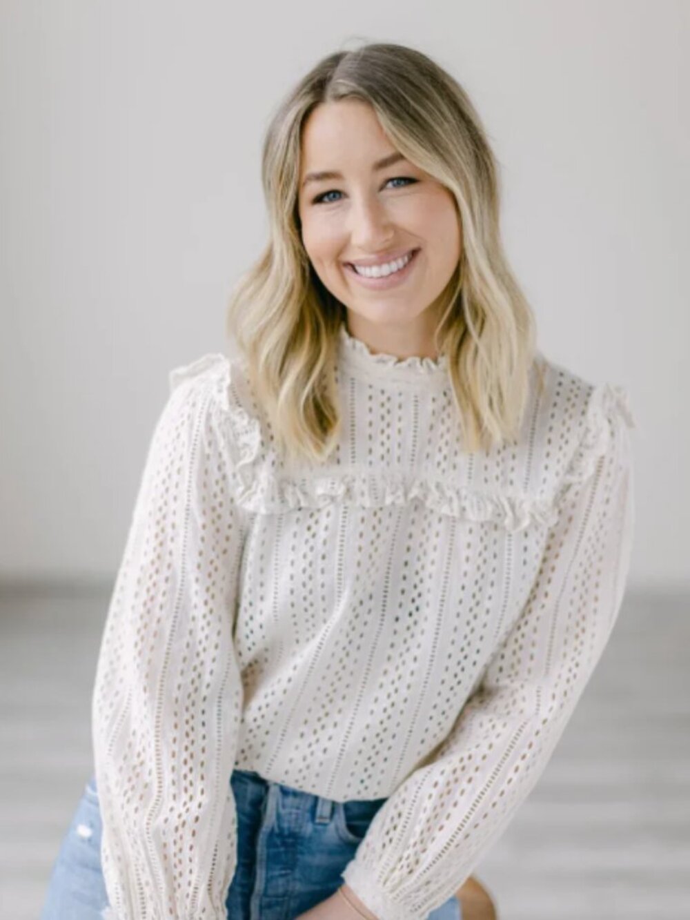 Madewell Eyelet Ivory Mockneck Ruffle Top